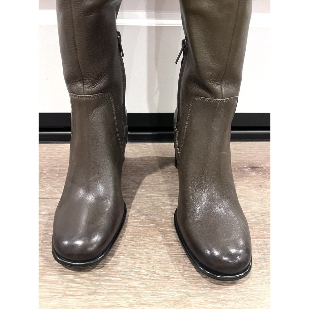 ZARA NEW WOMAN KNEE HIGH WIDE-LEG LEATHER HIGH-HEEL BOOTS GREEN SIZE 8 1016/410 - Picture 7 of 16